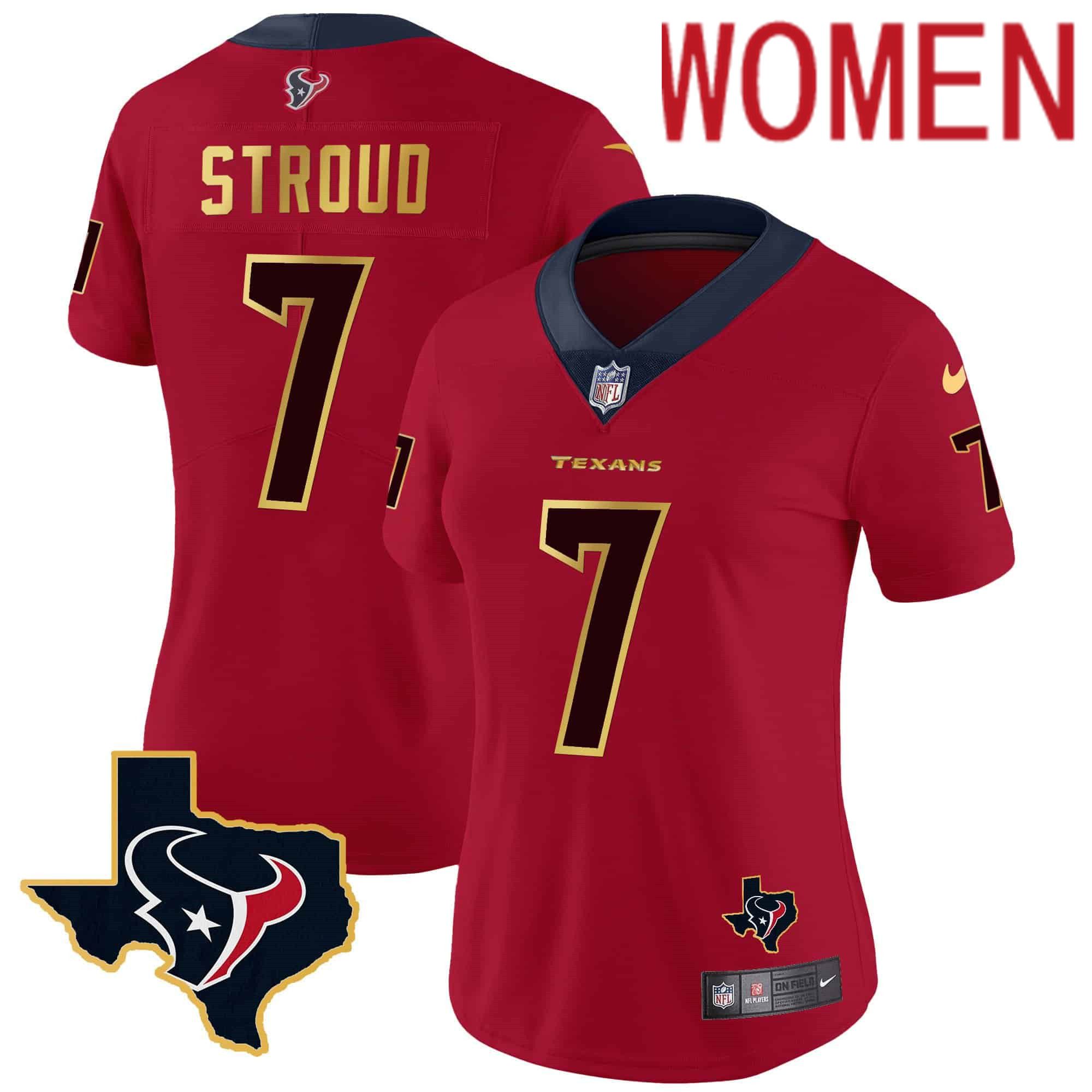 Women Houston Texans #7 Stroud Red Gold 2024 Nike Trim Vapor NFL Jersey